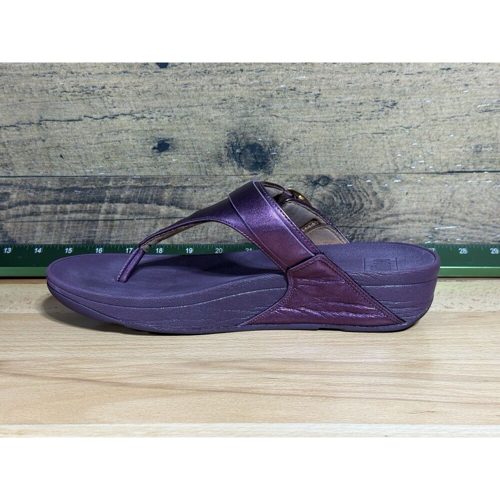 🔥Fitflop Women's Lulu Adjustable Leather Toe-Post Sandals Size 9 Plum Colorway - Picture 3 of 10